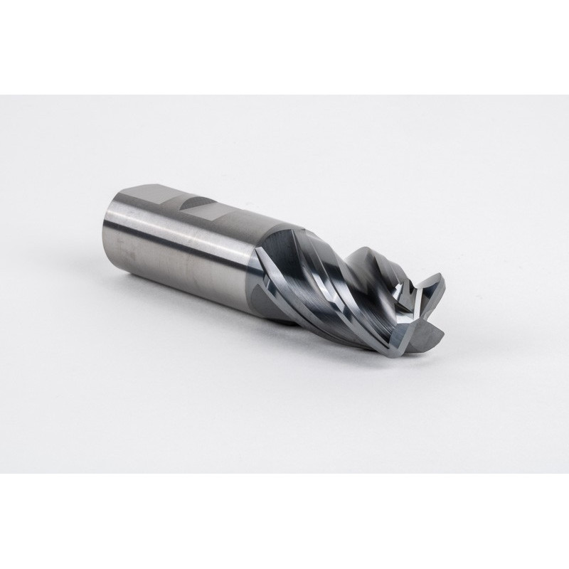 25mm Dia. Carbide End Mill, 4 Flute, Hyb. AlCrN Coated, 25mm Weldon Shank x 40mm LOC, 3mm Radius, HTPM