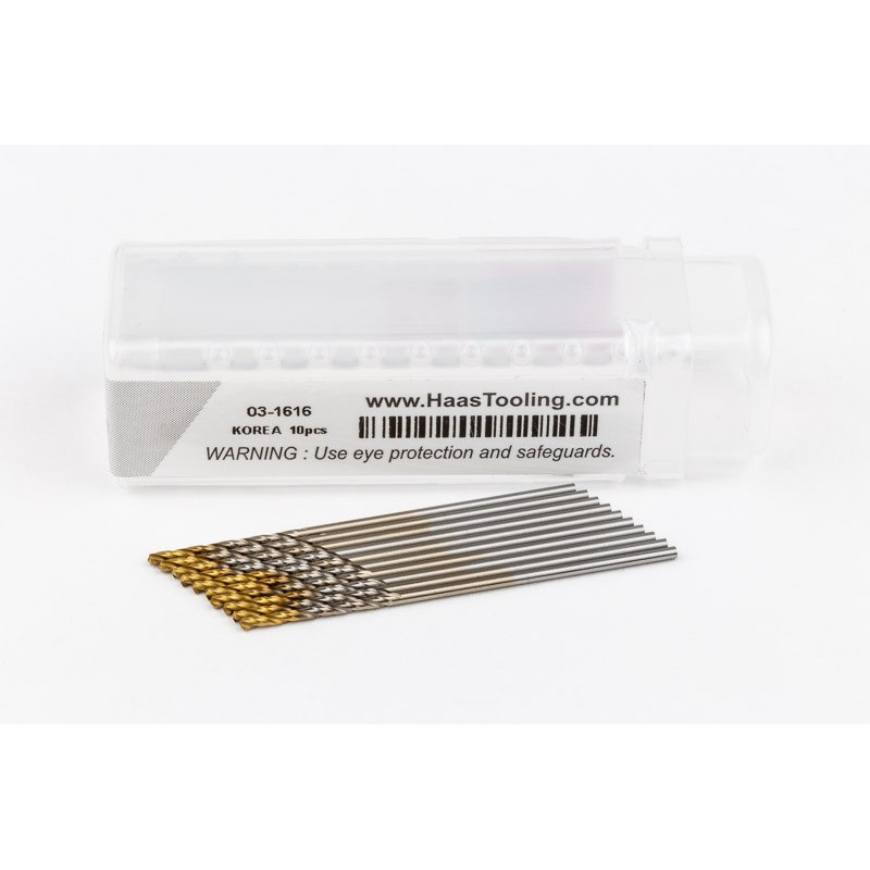 1mm Ø Cobalt Jobber Drill, 135° Point Angle x 30° Helix, 2 Flute, TiN Coated - Pack of 10