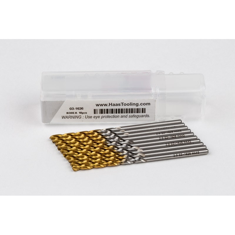 2mm Ø Cobalt Jobber Drill, 135° Point Angle x 30° Helix, 2 Flute, TiN Coated - Pack of 10