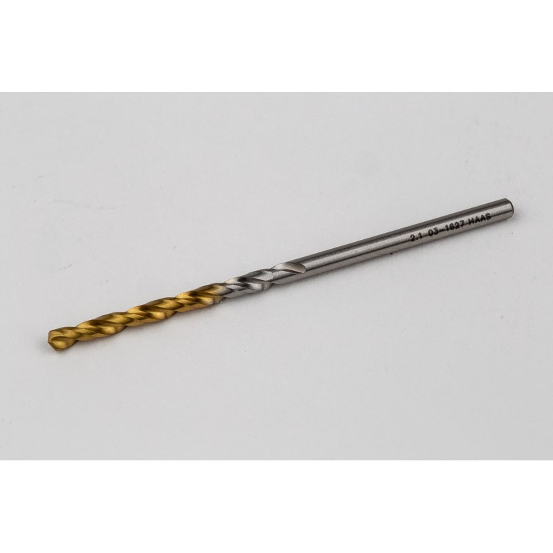 2.1mm Ø Cobalt Jobber Drill, 135° Point Angle x 30° Helix, 2 Flute, TiN Coated - Pack of 10