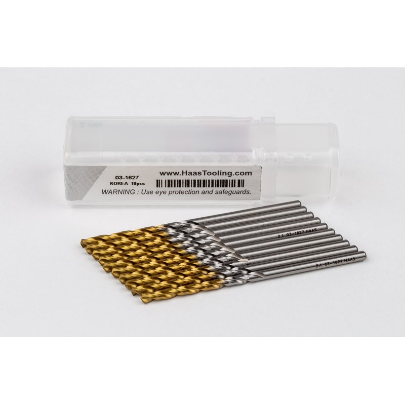 2.1mm Ø Cobalt Jobber Drill, 135° Point Angle x 30° Helix, 2 Flute, TiN Coated - Pack of 10