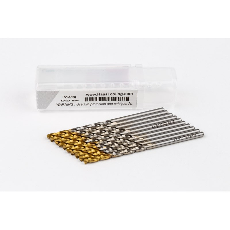 2.2mm Ø Cobalt Jobber Drill, 135° Point Angle x 30° Helix, 2 Flute, TiN Coated - Pack of 10