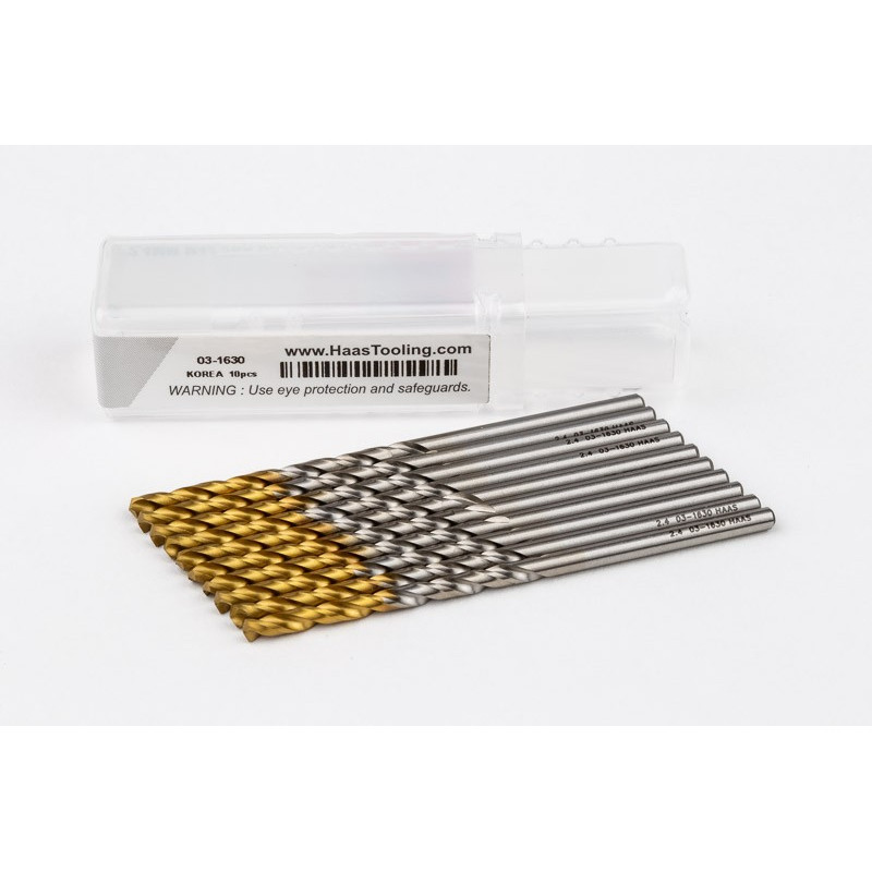 2.4mm Ø Cobalt Jobber Drill, 135° Point Angle x 30° Helix, 2 Flute, TiN Coated - Pack of 10