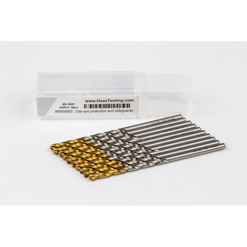 2.5mm Ø Cobalt Jobber Drill, 135° Point Angle x 30° Helix, 2 Flute, TiN Coated - Pack of 10