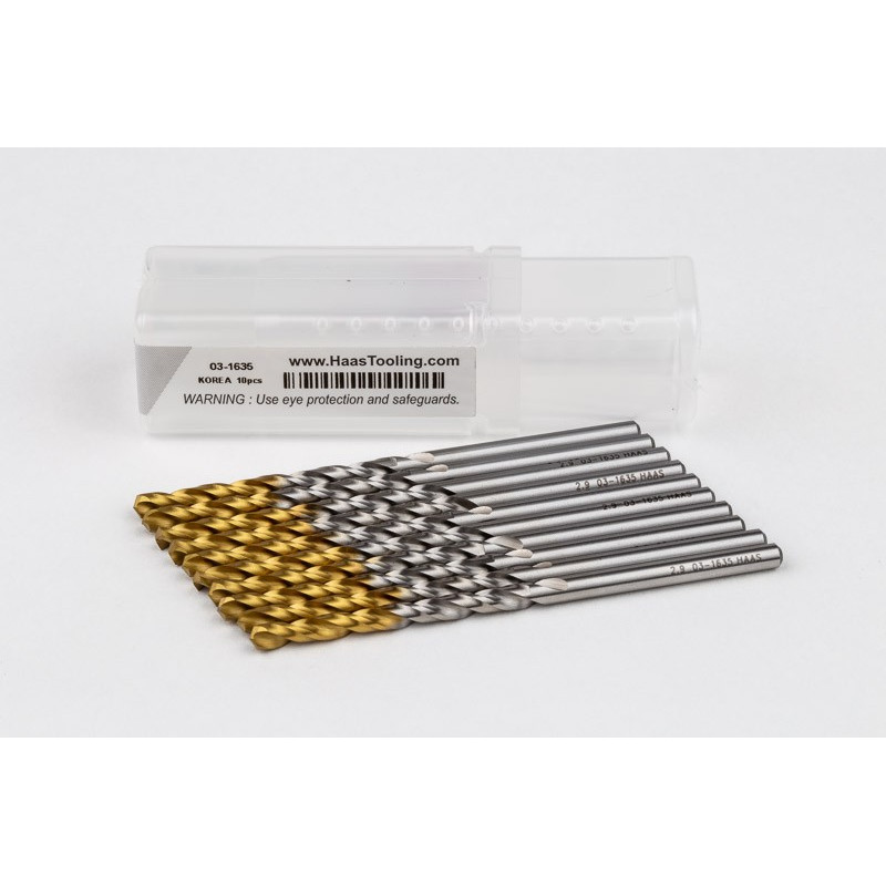 2.9mm Ø Cobalt Jobber Drill, 135° Point Angle x 30° Helix, 2 Flute, TiN Coated - Pack of 10