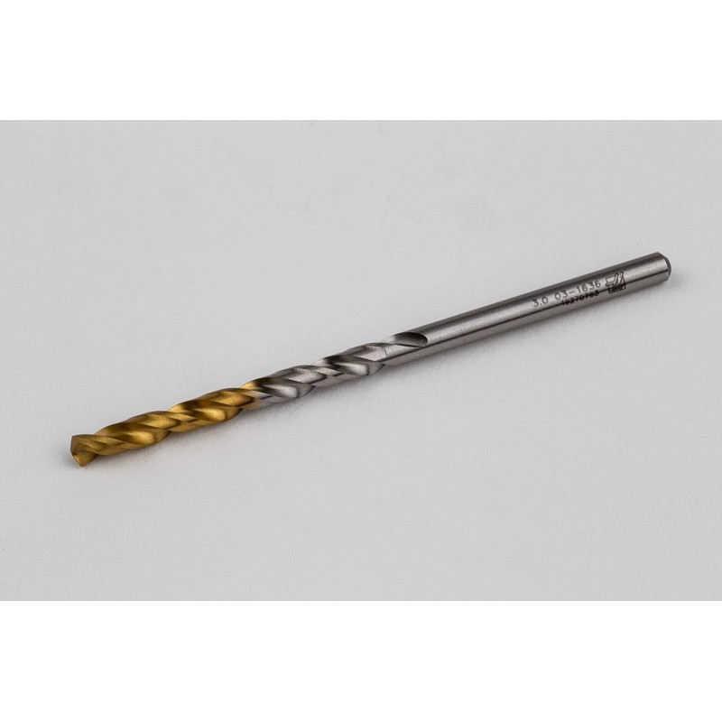 3mm Ø Cobalt Jobber Drill, 135° Point Angle x 30° Helix, 2 Flute, TiN Coated - Pack of 10