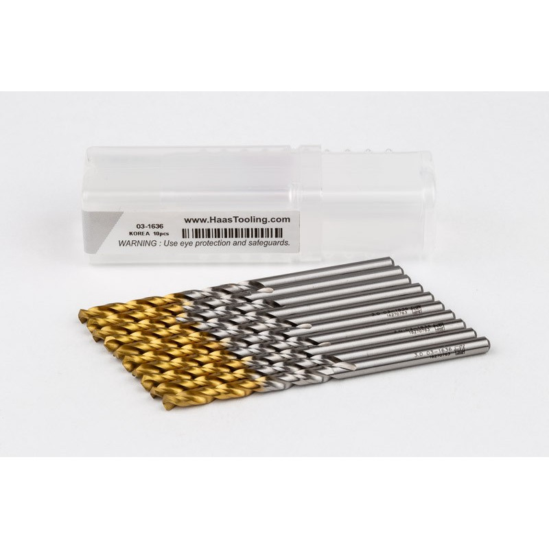 3mm Ø Cobalt Jobber Drill, 135° Point Angle x 30° Helix, 2 Flute, TiN Coated - Pack of 10