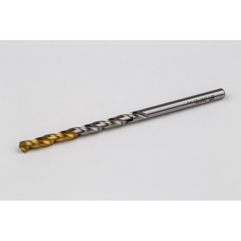 3.4mm Ø Cobalt Jobber Drill, 135° Point Angle x 30° Helix, 2 Flute, TiN Coated - Pack of 10