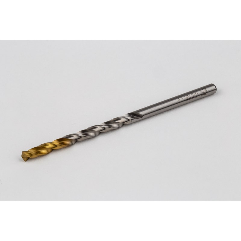 3.5mm Ø Cobalt Jobber Drill, 135° Point Angle x 30° Helix, 2 Flute, TiN Coated - Pack of 10