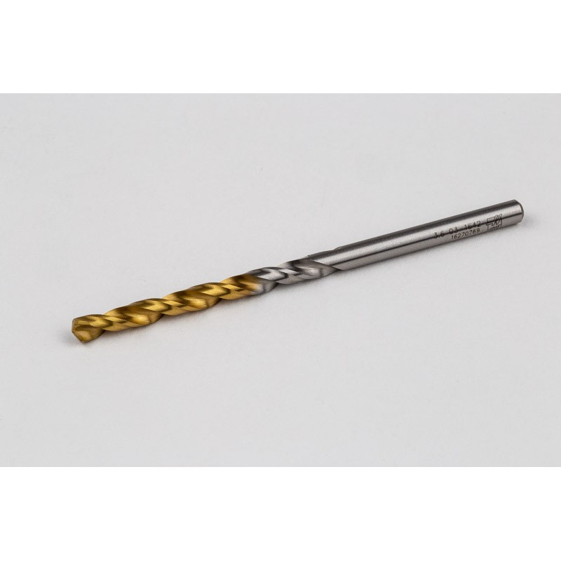 3.6mm Ø Cobalt Jobber Drill, 135° Point Angle x 30° Helix, 2 Flute, TiN Coated - Pack of 10