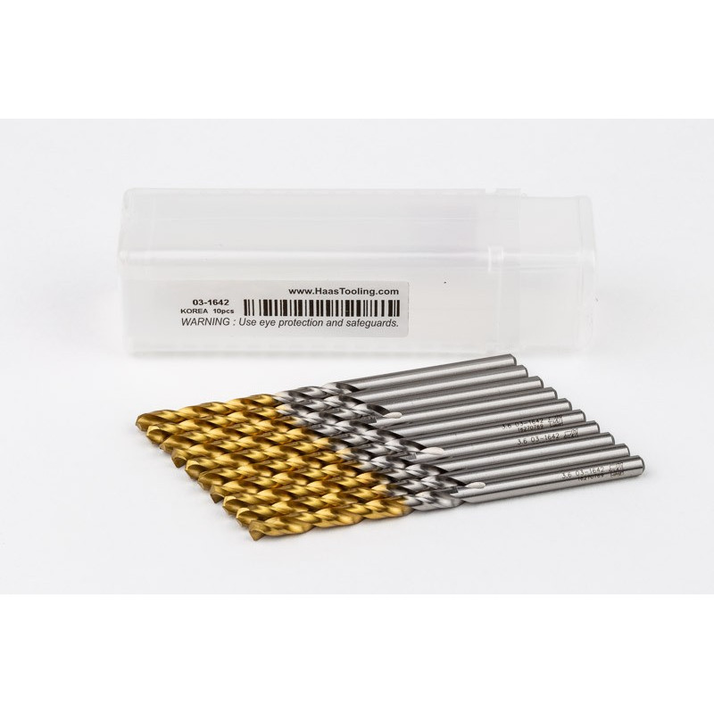 3.6mm Ø Cobalt Jobber Drill, 135° Point Angle x 30° Helix, 2 Flute, TiN Coated - Pack of 10