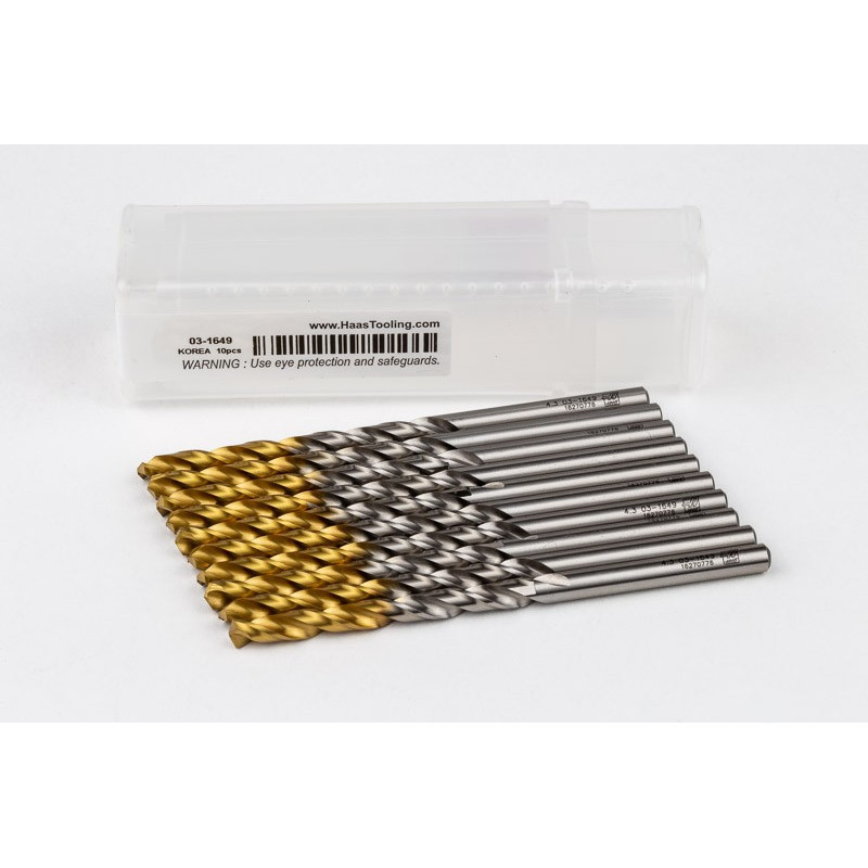 4.3mm Ø Cobalt Jobber Drill, 135° Point Angle x 30° Helix, 2 Flute, TiN Coated - Pack of 10