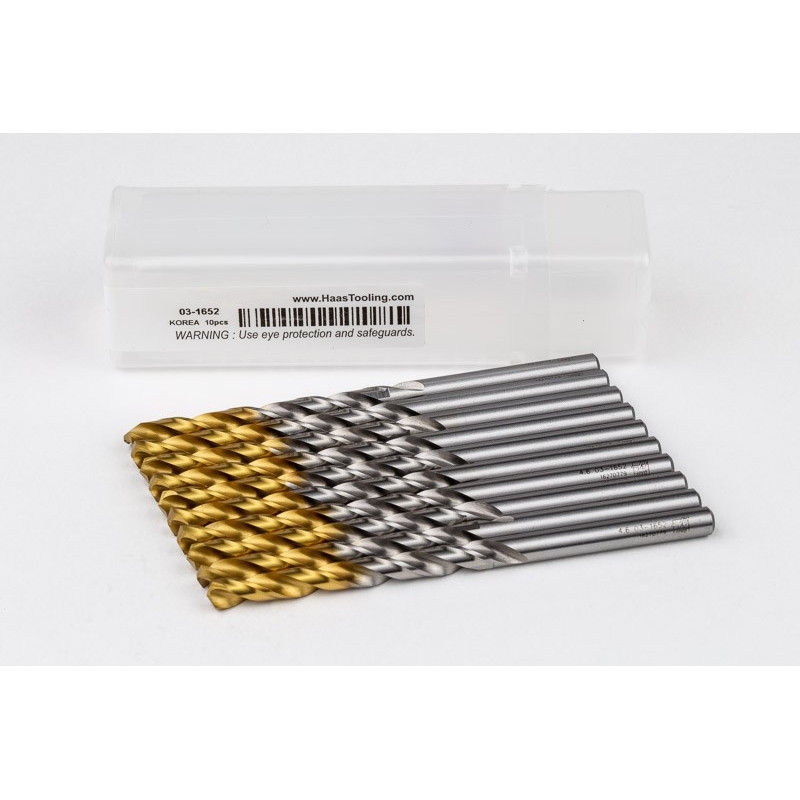 4.6mm Ø Cobalt Jobber Drill, 135° Point Angle x 30° Helix, 2 Flute, TiN Coated - Pack of 10