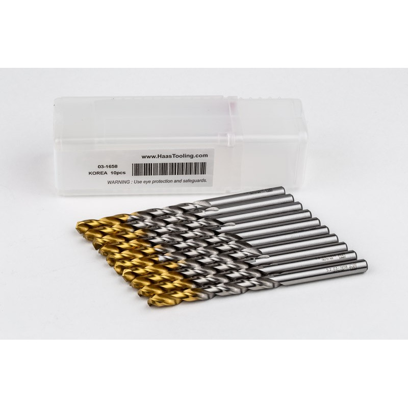 5.2mm Ø Cobalt Jobber Drill, 135° Point Angle x 30° Helix, 2 Flute, TiN Coated - Pack of 10