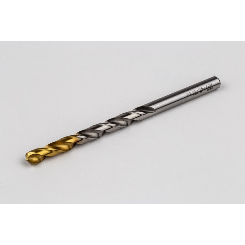 5.3mm Ø Cobalt Jobber Drill, 135° Point Angle x 30° Helix, 2 Flute, TiN Coated - Pack of 10