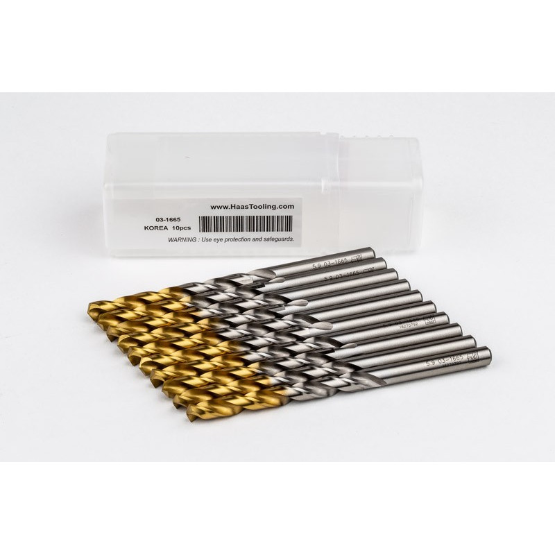 5.9mm Ø Cobalt Jobber Drill, 135° Point Angle x 30° Helix, 2 Flute, TiN Coated - Pack of 10