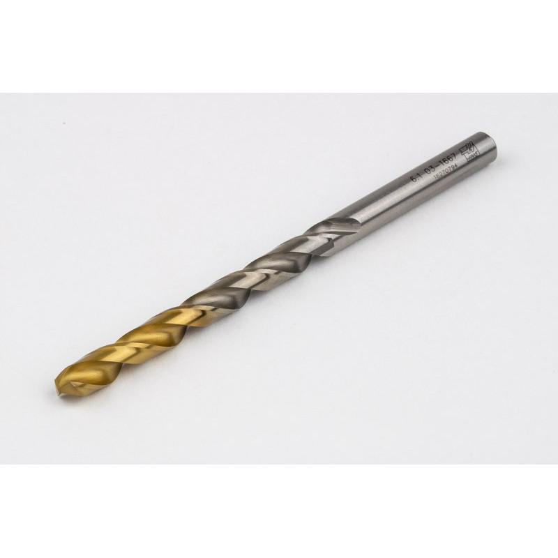 6.1mm Ø Cobalt Jobber Drill, 135° Point Angle x 30° Helix, 2 Flute, TiN Coated - Pack of 10