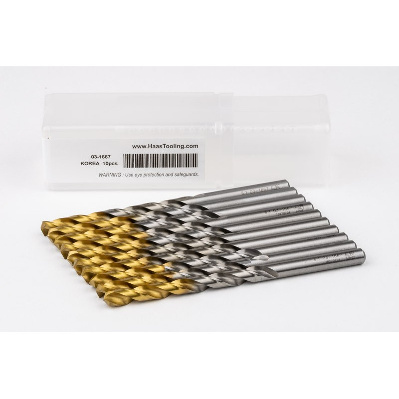 6.1mm Ø Cobalt Jobber Drill, 135° Point Angle x 30° Helix, 2 Flute, TiN Coated - Pack of 10