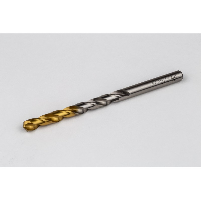 6.5mm Ø Cobalt Jobber Drill, 135° Point Angle x 30° Helix, 2 Flute, TiN Coated - Pack of 10