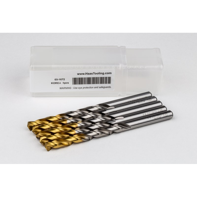 6.6mm Ø Cobalt Jobber Drill, 135° Point Angle x 30° Helix, 2 Flute, TiN Coated - Pack of 5