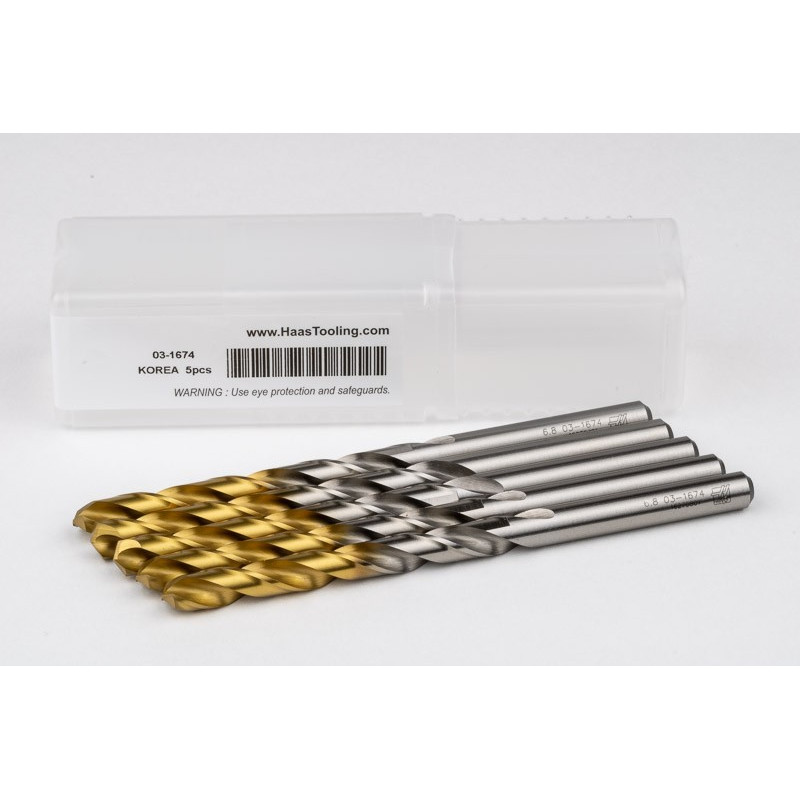 6.8mm Ø Cobalt Jobber Drill, 135° Point Angle x 30° Helix, 2 Flute, TiN Coated - Pack of 5