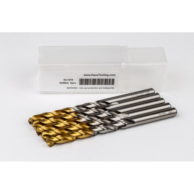 7.3mm Ø Cobalt Jobber Drill, 135° Point Angle x 30° Helix, 2 Flute, TiN Coated - Pack of 5