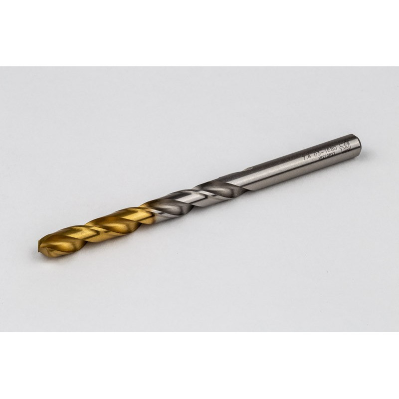 7.4mm Ø Cobalt Jobber Drill, 135° Point Angle x 30° Helix, 2 Flute, TiN Coated - Pack of 5