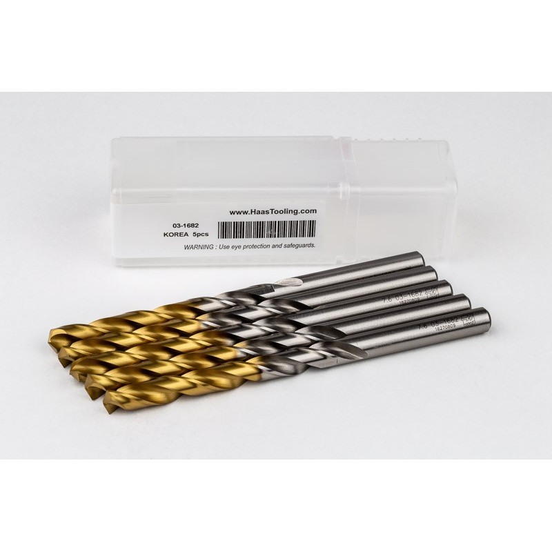 7.6mm Ø Cobalt Jobber Drill, 135° Point Angle x 30° Helix, 2 Flute, TiN Coated - Pack of 5