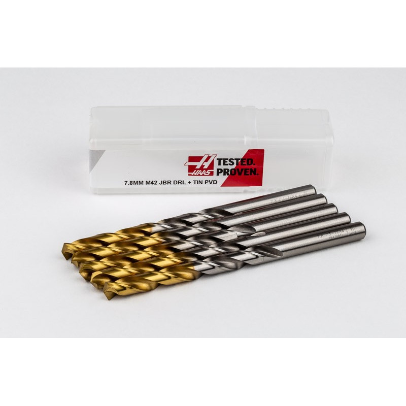 7.8mm Ø Cobalt Jobber Drill, 135° Point Angle x 30° Helix, 2 Flute, TiN Coated - Pack of 5