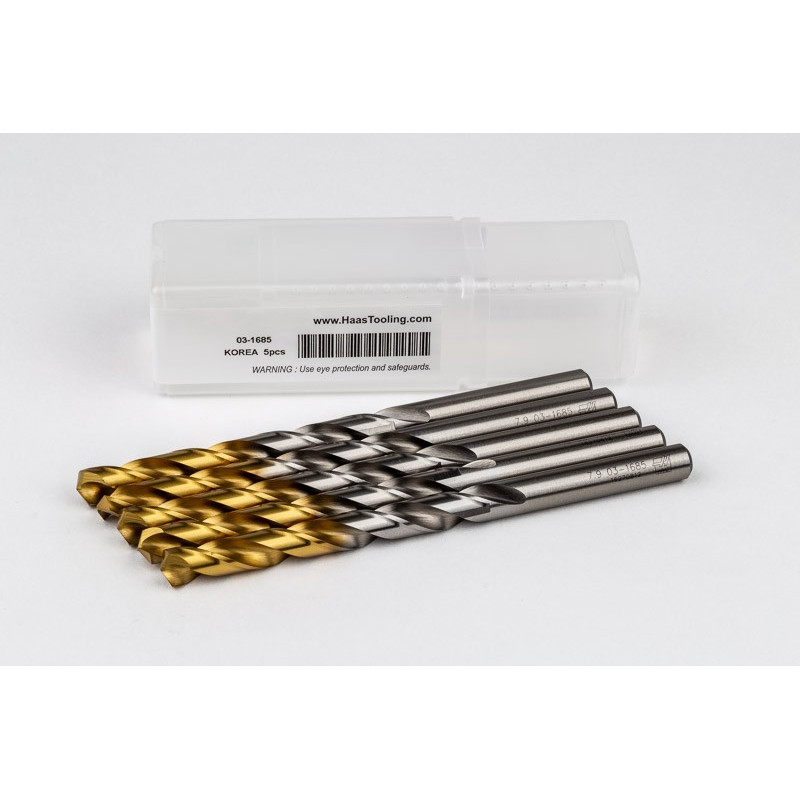 7.9mm Ø Cobalt Jobber Drill, 135° Point Angle x 30° Helix, 2 Flute, TiN Coated - Pack of 5