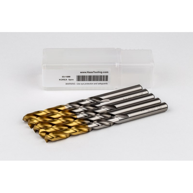 8.2mm Ø Cobalt Jobber Drill, 135° Point Angle x 30° Helix, 2 Flute, TiN Coated - Pack of 5