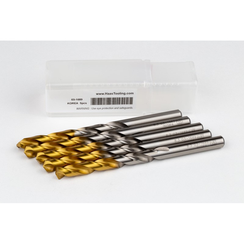 8.3mm Ø Cobalt Jobber Drill, 135° Point Angle x 30° Helix, 2 Flute, TiN Coated - Pack of 5