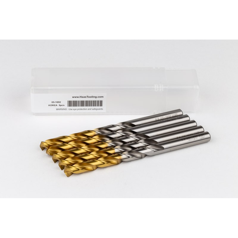 8.6mm Ø Cobalt Jobber Drill, 135° Point Angle x 30° Helix, 2 Flute, TiN Coated - Pack of 5