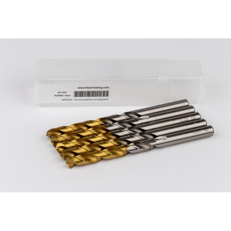 9.1mm Ø Cobalt Jobber Drill, 135° Point Angle x 30° Helix, 2 Flute, TiN Coated - Pack of 5