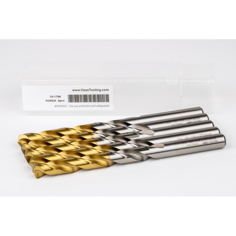 10mm Ø Cobalt Jobber Drill, 135° Point Angle x 30° Helix, 2 Flute, TiN Coated - Pack of 5