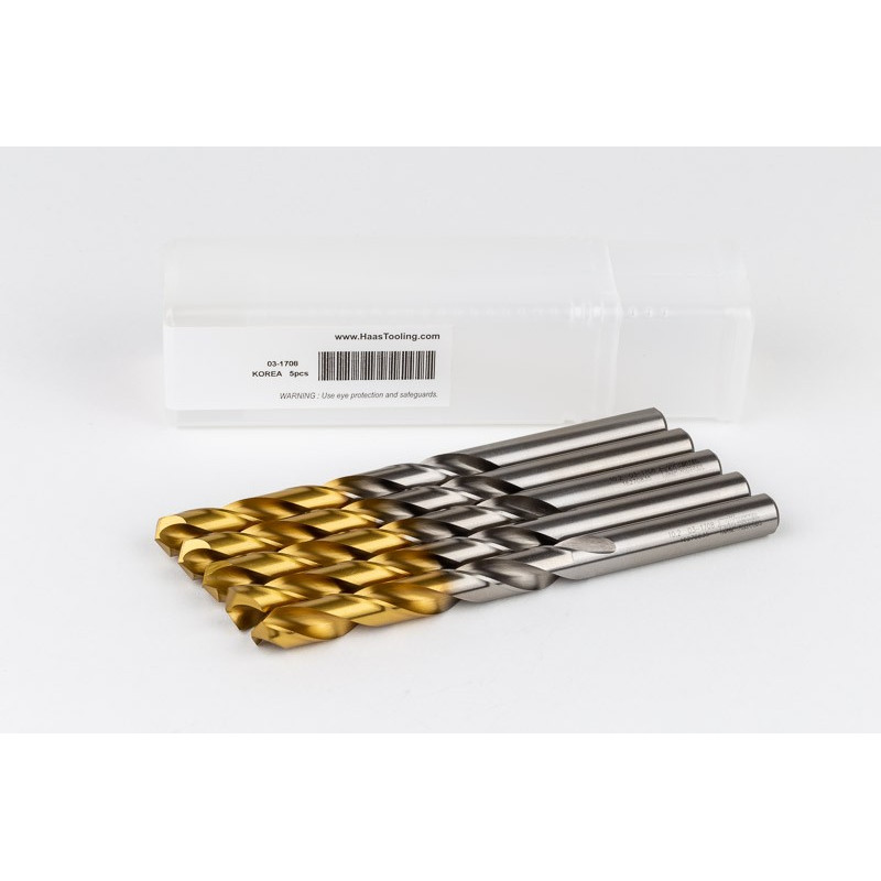 10.2mm Ø Cobalt Jobber Drill, 135° Point Angle x 30° Helix, 2 Flute, TiN Coated - Pack of 5