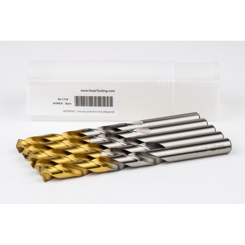 11.2mm Ø Cobalt Jobber Drill, 135° Point Angle x 30° Helix, 2 Flute, TiN Coated - Pack of 5