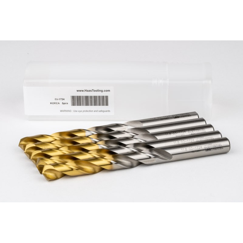 11.8mm Ø Cobalt Jobber Drill, 135° Point Angle x 30° Helix, 2 Flute, TiN Coated - Pack of 5