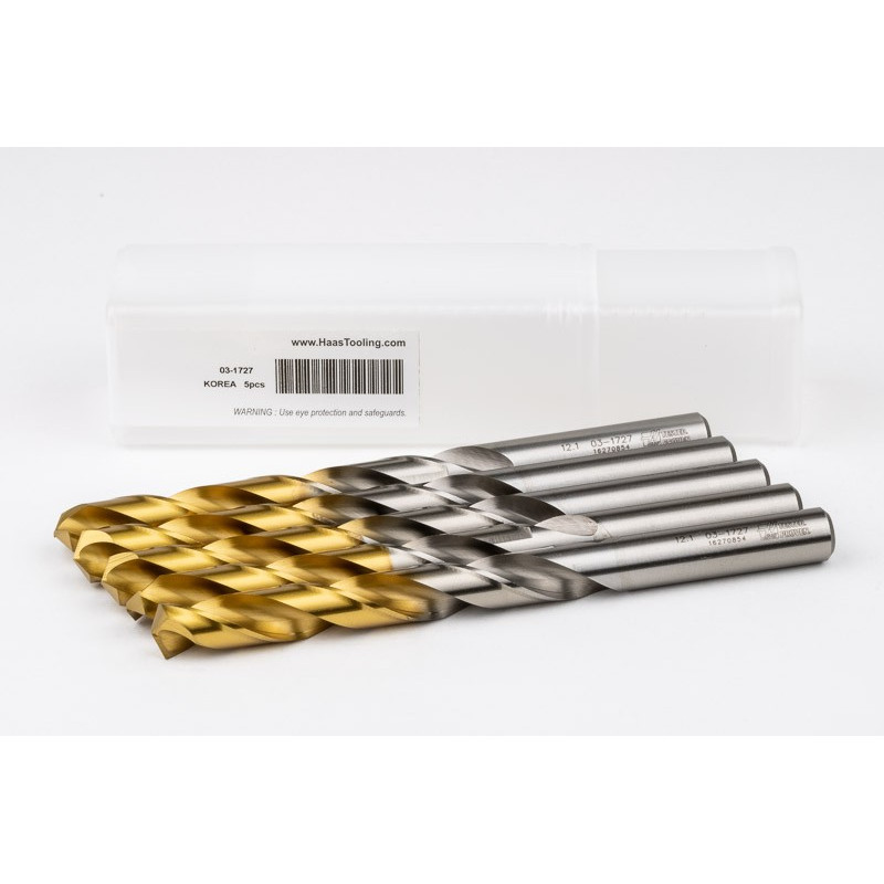 12.1mm Ø Cobalt Jobber Drill, 135° Point Angle x 30° Helix, 2 Flute, TiN Coated - Pack of 5