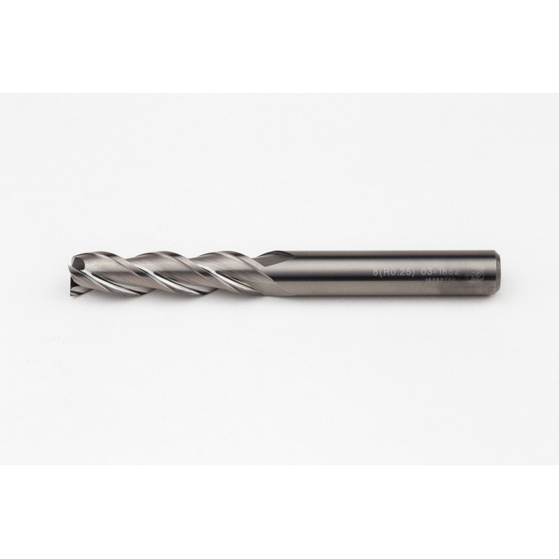 8mm Dia. Carbide End Mill, 3 Flute, Uncoated, 8mm Smooth Shank x 32mm LOC, 0.25mm Radius, HSAM2
