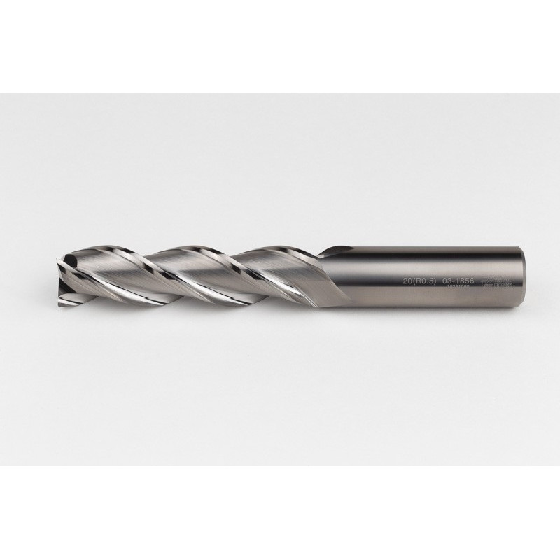 20mm Dia. Carbide End Mill, 3 Flute, Uncoated, 20mm Smooth Shank x 80mm LOC, 0.5mm Radius, HSAM2