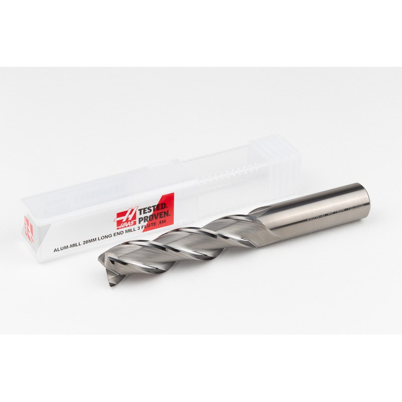 20mm Dia. Carbide End Mill, 3 Flute, Uncoated, 20mm Smooth Shank x 80mm LOC, 0.5mm Radius, HSAM2