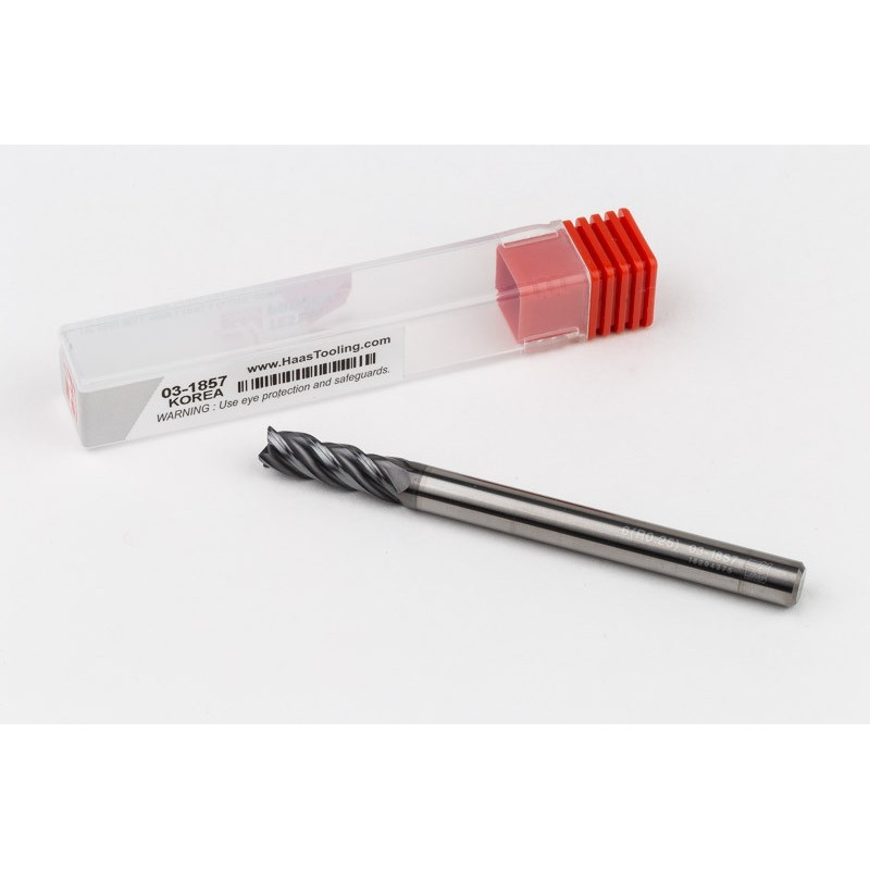 6mm Dia. Carbide End Mill, 4 Flute, Hyb. AlCrN Coated, 6mm Smooth Shank x 18mm LOC, 0.25mm Radius, HTPM