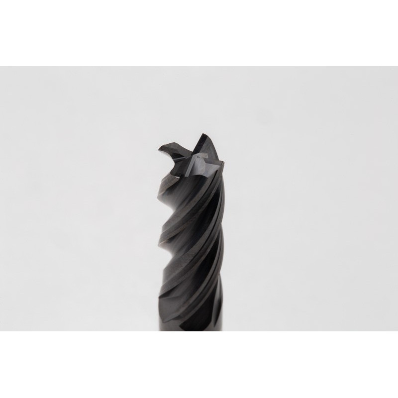 8mm Dia. Carbide End Mill, 4 Flute, Hyb. AlCrN Coated, 8mm Smooth Shank x 24mm LOC, 0.25mm Radius, HTPM