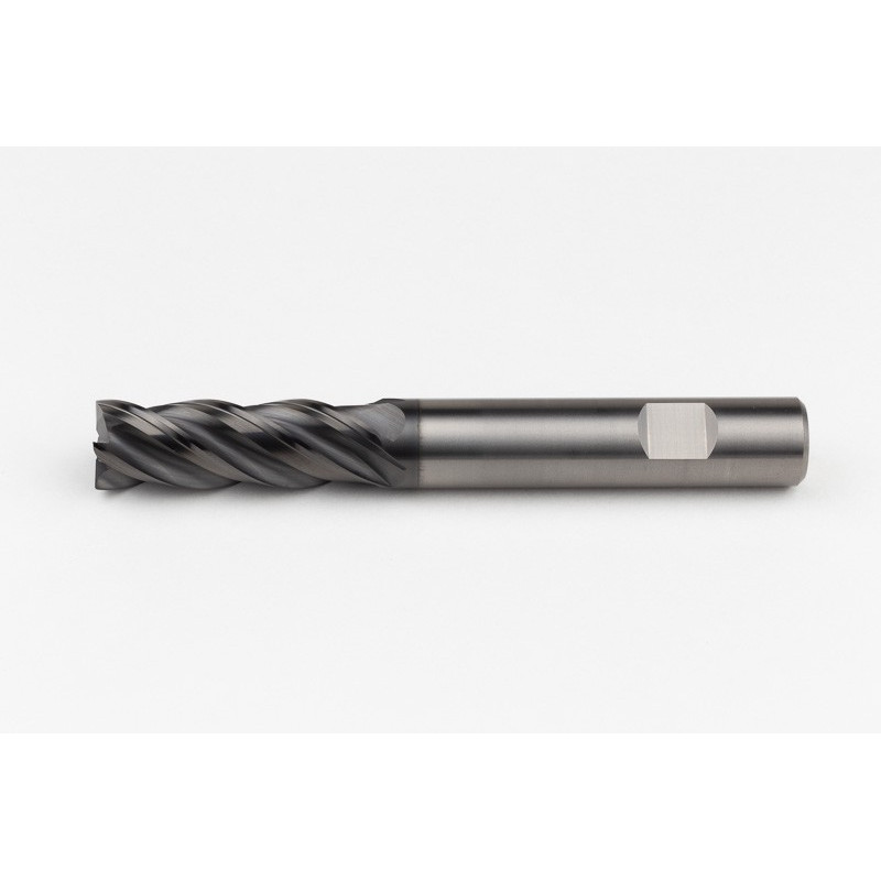 16mm Dia. Carbide End Mill, 4 Flute, Hyb. AlCrN Coated, 16mm Weldon Shank x 48mm LOC, 0.5mm Radius, HTPM