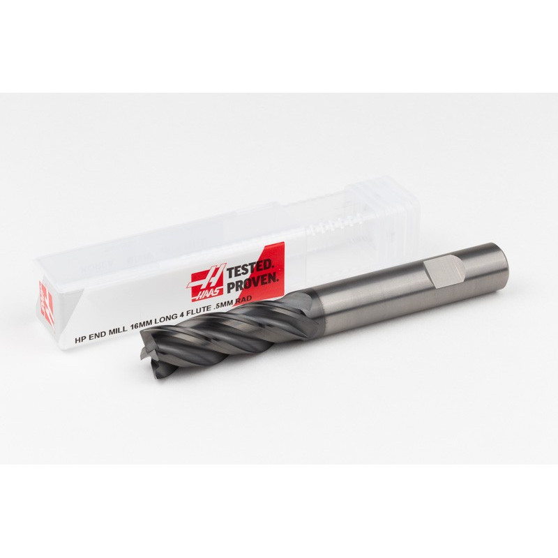 16mm Dia. Carbide End Mill, 4 Flute, Hyb. AlCrN Coated, 16mm Weldon Shank x 48mm LOC, 0.5mm Radius, HTPM