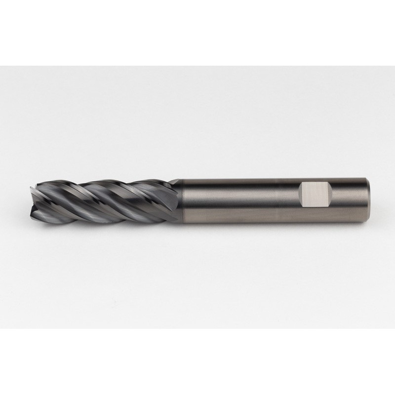 20mm Dia. Carbide End Mill, 4 Flute, Hyb. AlCrN Coated, 20mm Weldon Shank x 60mm LOC, 0.5mm Radius, HTPM