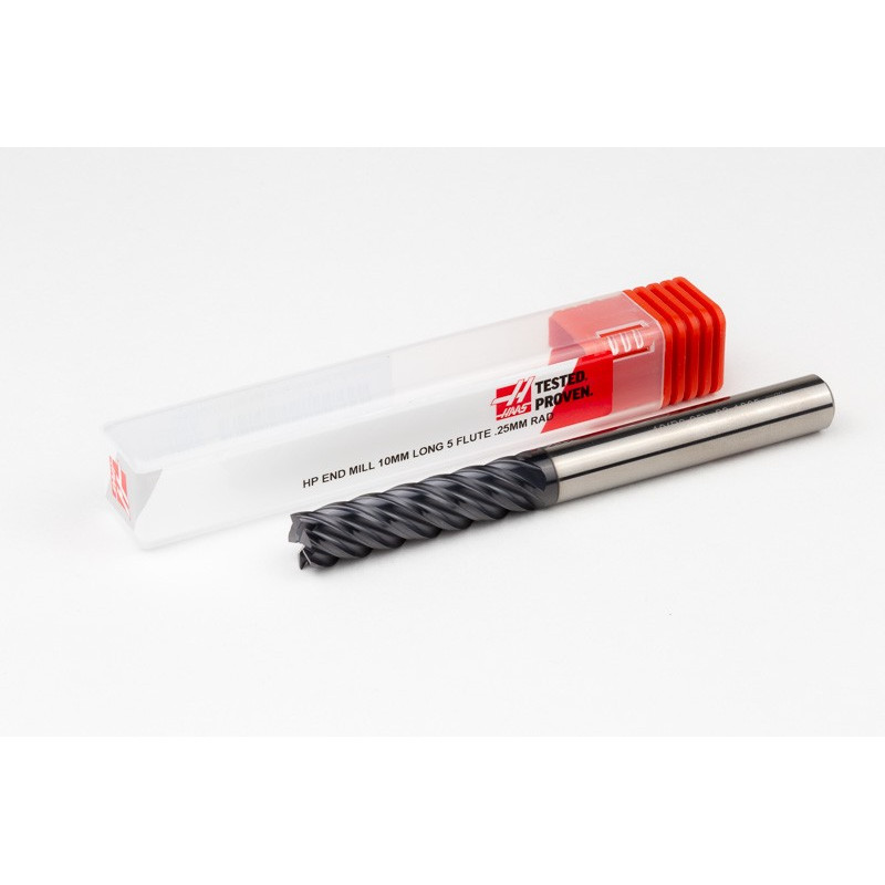 Твердосплавна кінцева фреза діаметром 10 мм, 5-зуба, покриття AlTiN, хвостовик Weldon 10 мм x 40 мм LOC, радіус 0,25 мм, високоміцна термооброблена фреза (HTM)