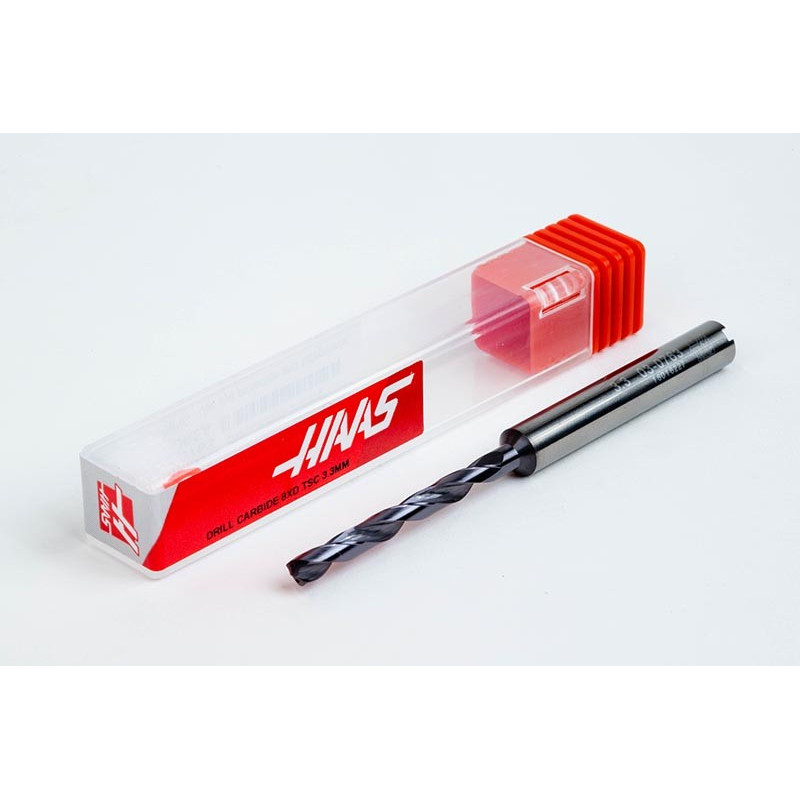 3.3mm Ø Carbide Drill, 6mm Shank x 140° Point Angle x 30° Helix, 8XD, 2 Flute, TiAlN Coated, GP, TSC