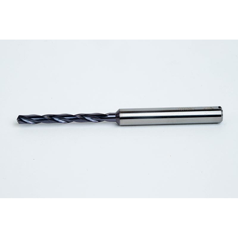 3.4mm Ø Carbide Drill, 6mm Shank x 140° Point Angle x 30° Helix, 8XD, 2 Flute, TiAlN Coated, GP, TSC